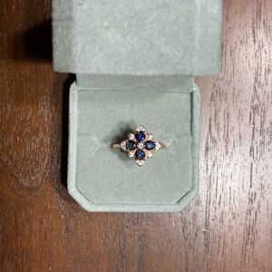 Sterling Silver Gold Toned Blue & Clear Stone Floral Ring - New w/ Box